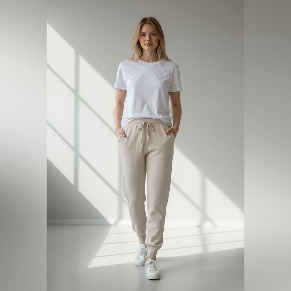 Abercrombie & Fitch Cream knit Jogger Pants with Drawstring Waist and pockets L